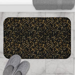Black and Gold Glitter Bath Mat - Modern Pattern, Bathroom Rug, Shower Mat, Home Decor, Housewarming Gift