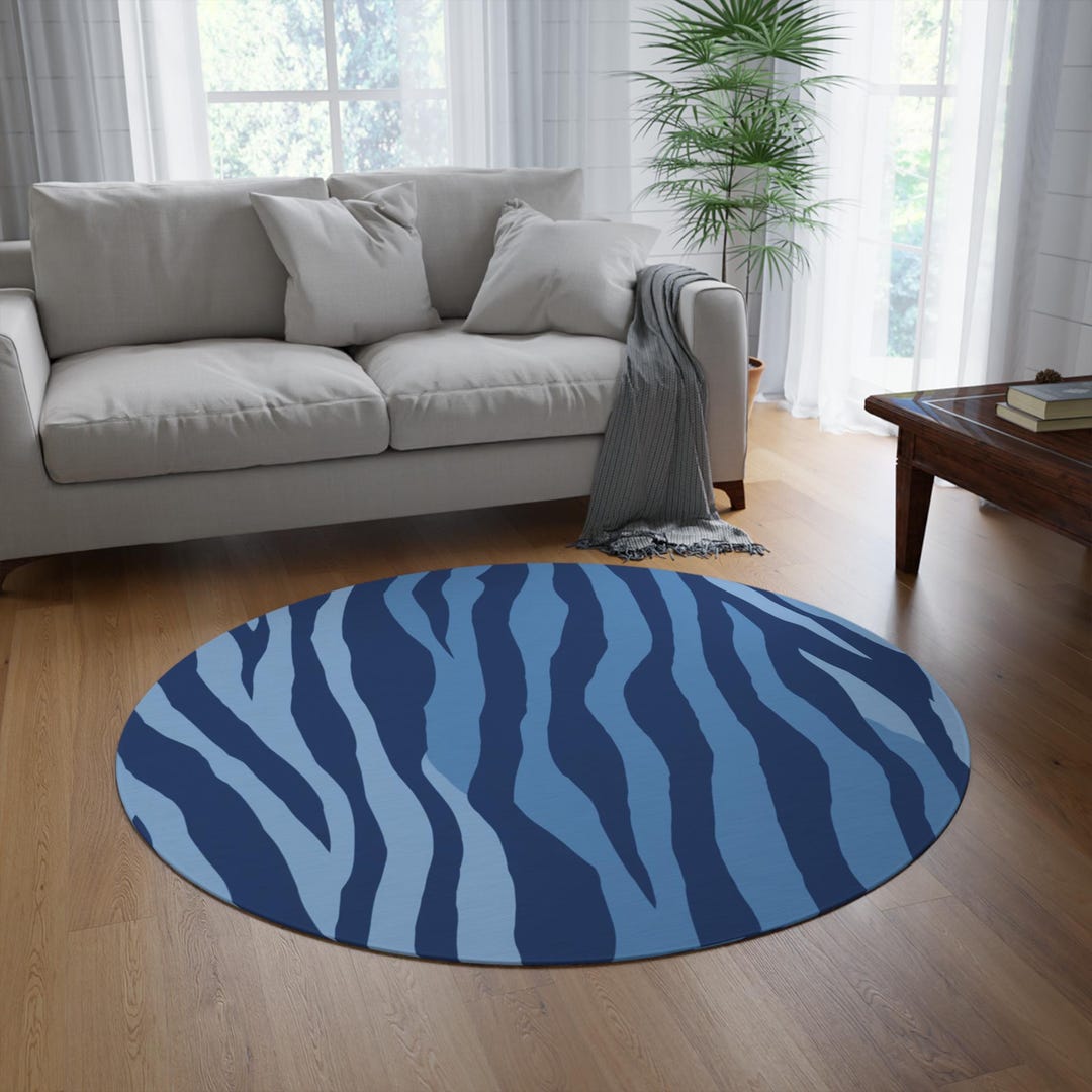 Blue Zebra Stripes Round Rug, Circular Carpet - Etsy