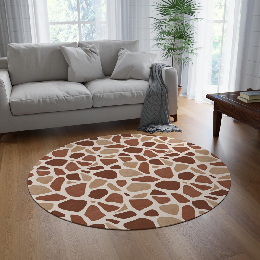 Giraffe Print Round Rug, Nature Circular Carpet, Animal Area Rug, Zoo ...