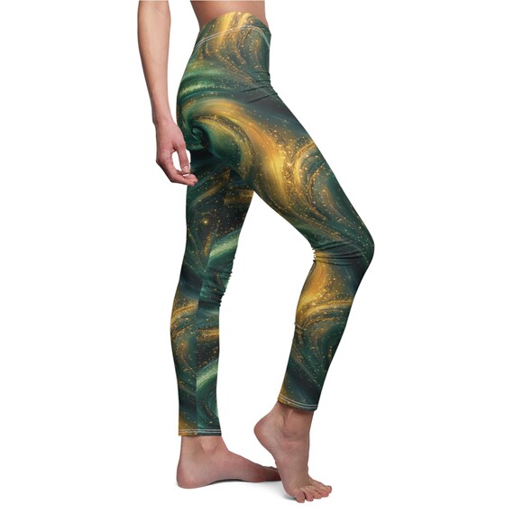 athletic leggings green and gold leggings