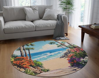 Ocean Themed Round Rug, Coastal Living Room Decor