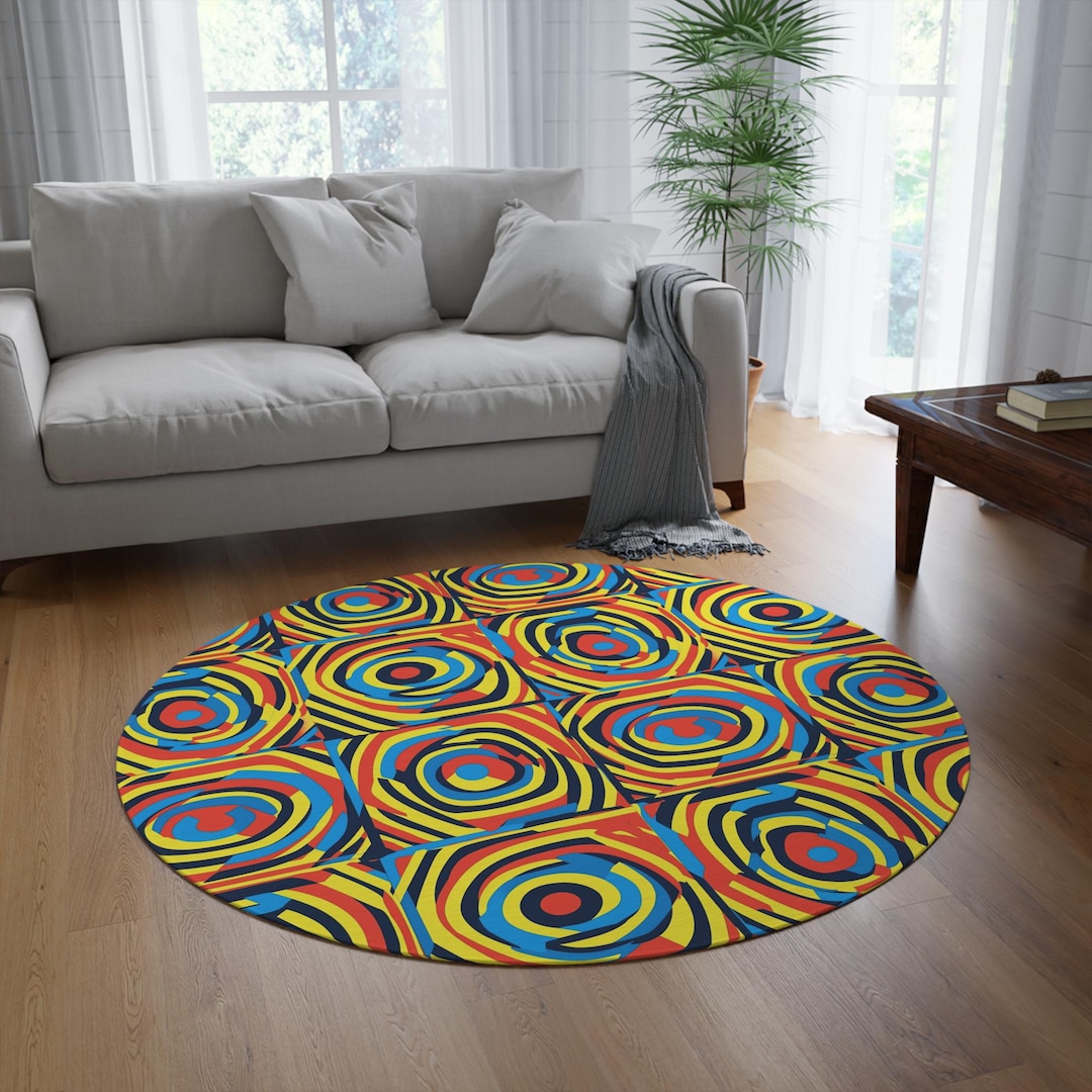 Colorful Trippy Round Rug, Circular Carpet - Etsy