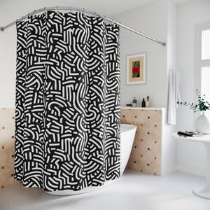 Schwarzweißer Duschvorhang, Monochromes Badezimmer Dekor, moderner Badvorhang, Haus Geschenk, Wohnkultur