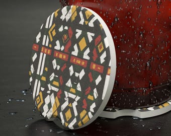 Sous-bock de voiture d'inspiration africaine, 2,6 x 2,6 po. porte-gobelet en pierre ollaire, accessoire de voiture
