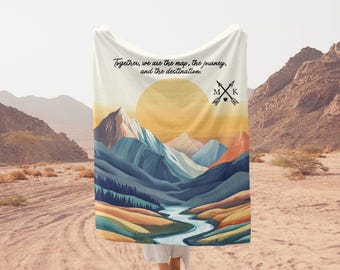 Personalized Mountain Range Plush Blanket, Custom Outdoorsy Throw