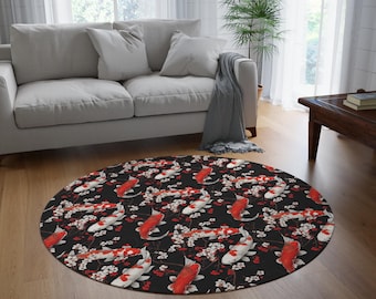 Japanese Koi Round Rug, Circular Carpet