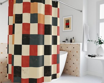 Retro Checkered Shower Curtain, Bathroom Decor