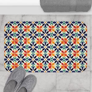 Colorful Tribal Bath Mat -Bohemian Geometric Pattern, Bathroom Rug, Shower Mat, Home Decor, Housewarming Gift