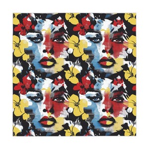 Retro Faces Tablecloth, Yellow Floral Kitchen Home Decor, Kitchen Table Cover,  Dining Room Decoration, Housewarming Gift