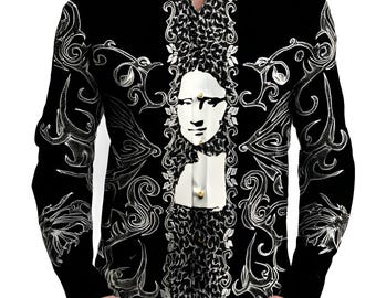 Hand-Drawn Monalisa Batik Shirt: Leonardo Da Vinci Art, Satin Silk