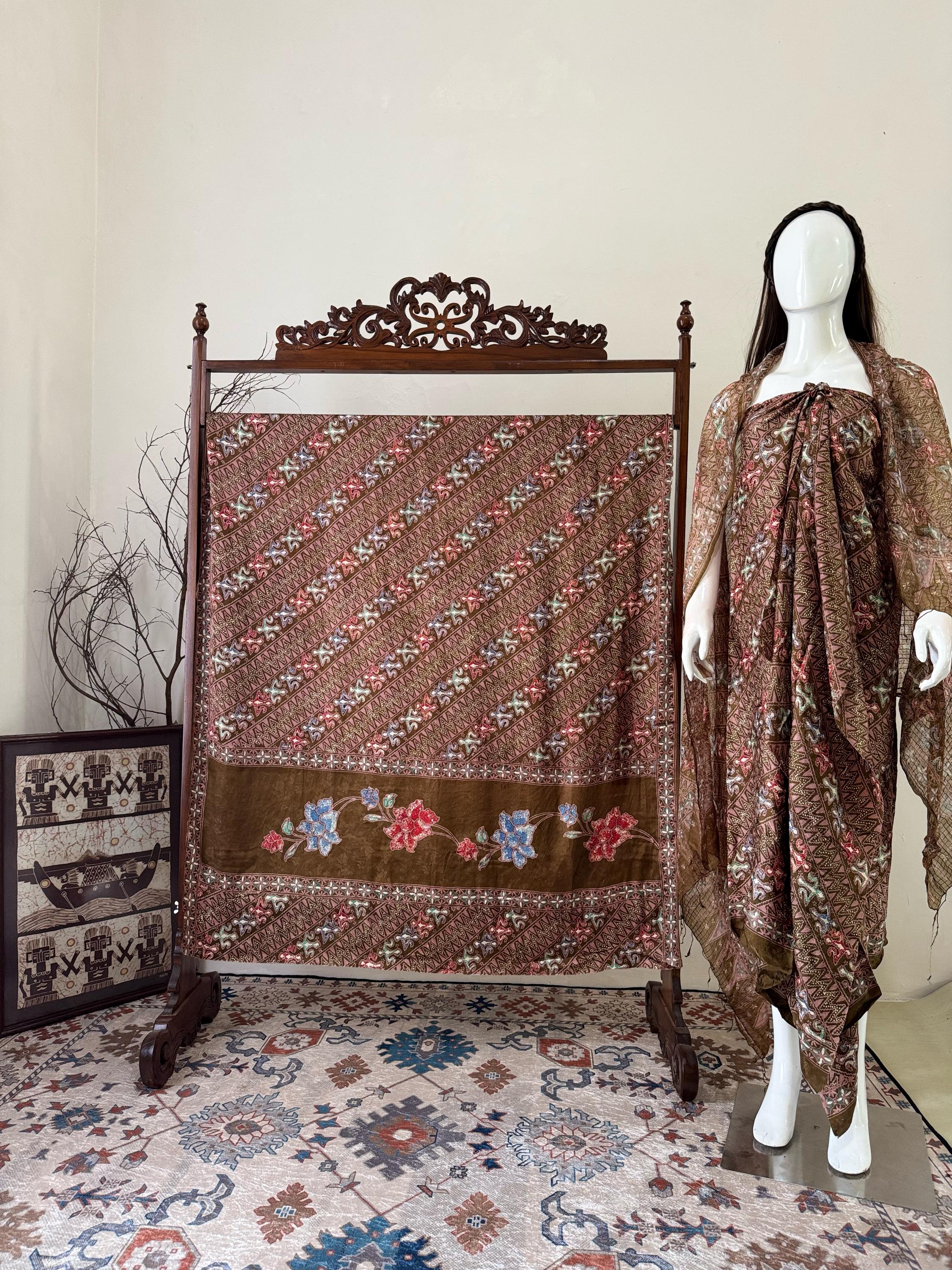 Silk Shawl And Sarong Batik Art Handmade Stamp Original From Indonesia