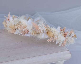 Dried Flower Headband, Romantic Dried Flower Crown with Pink, White & Cream Dried Florals, Bridal Hair Accessory, Bridesmaid Flower Girl