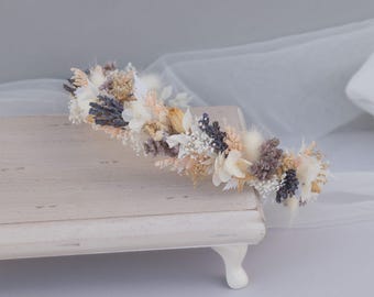 Dried Lavender Headband, Romantic Dried Flower Crown with Pink, White & Purple Dried Florals, Bridal Hair Accessory, Bridesmaid Flower Girl