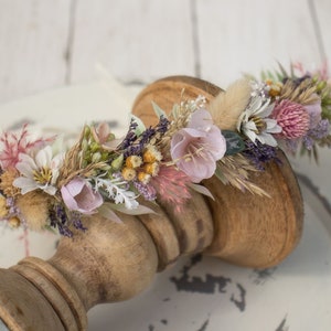 Spring Dried Halo Flower Crown - Dried Naturals - Purple & White with Pink - Baby's Breath - Bridal - Wedding Flower Girl - Boho