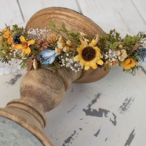 Sunflower Flower Crown Halo Wreath - Dried Naturals - Baby's Breath - Greenery -  Flowers - Bridal - Wedding Flower Girl - Boho