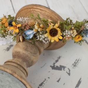 Sunflower Flower Crown Halo Wreath - Dried Naturals - Baby&#39;s Breath - Greenery -  Flowers - Bridal - Wedding Flower Girl - Boho