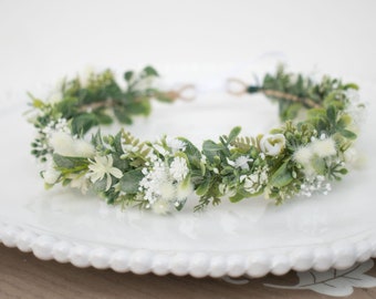 Meadow Greenery Flower Crown - Spring Wedding Crown, Bridal Hair Wreath, Boho hairpiece - Bridesmaid & Flower Girl - Engagement Photo Crown