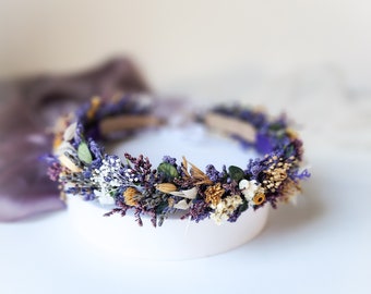 Lavender Flower Crown - Wildflower Bridal Halo - Purple White Wildflowers - Aesthetic Hair Accessory Flower Girl Bridesmaid Bohemian Cottage