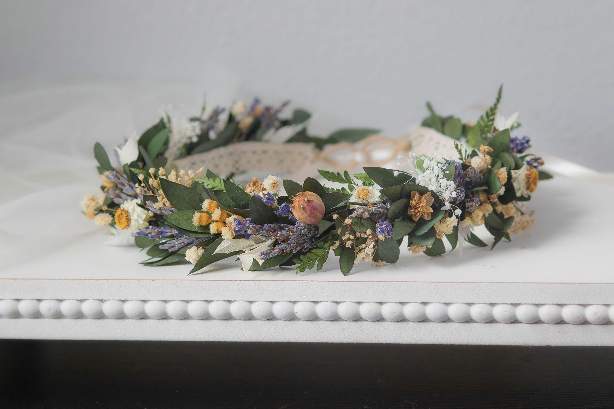 3 Cream flower and Eucalyptus Hair Wreaths Eucalyptus Wreath - Silver Dollar Eucalyptus and Willow  main image 3