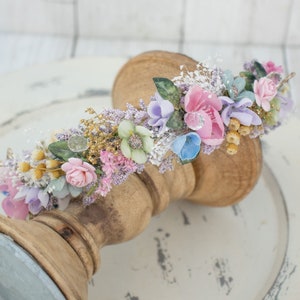 Pastel Halo Flower Crown with Dried Naturals - Pastel Rainbow Colors  Baby Breath - Rainbow Baby - Gold - Wedding Flower Girl - Fairy - Boho