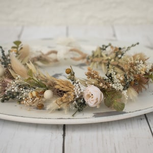 Dried Flower Crown Halo Wreath - Dried Naturals - Baby's Breath - Greenery -  Flowers - Bridal - Wedding Flower Girl - Boho - Preserved