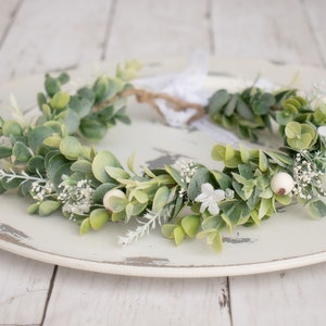 Eucalyptus Bridal Flower Crown - Boho Wedding Halo - Bridesmaid Flower Girl Hair Wreath - Hippie Cottage core Accessory - Fairy Core Circlet