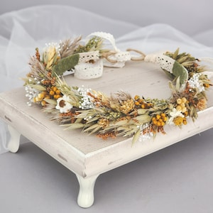 Dried Flower Crown, Autumn Halo Hair Wreath, Rustic Wedding Accessory, Mustard & Orange Oat, Flower Girl Bridesmaid Halo, Photography Prop,