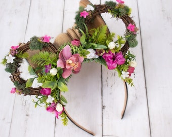 Mouse Ear Floral Headband with Polynesian Flowers - Hawaiian - Te Fiti - Lilo - Bounding - Costume - Magic - Kingdom -