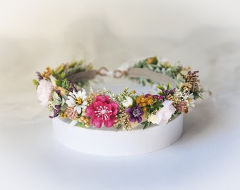 Wildflower Wedding flower crown, Bridal Daisy Halo, Flower Girl Hair wreath, Meadow Fairy Halo, Boho Aesthetic, Bright Floral Photo Prop