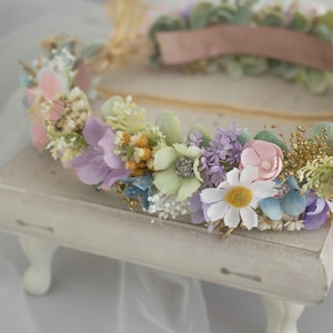 Rainbow flower crown, Pastel Daisy Halo, Flower Girl Hair wreath, Fairy Halo Unicorn Party Hair Accessory, Pink Flower Crown, Birthday Crown