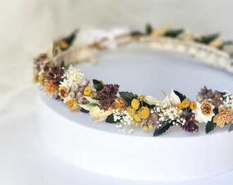 Dainty Wildflower Flower Crown, Delicate Bridal Halo, Flower Girl Hair wreath, Purple & Yellow Floral, Cottage Fairy Core Wedding Accessory