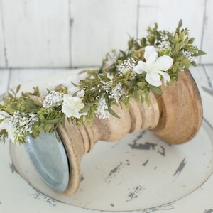 Petite Greenery and Cream White floral halo Flower Crown - Spring - Wedding - Boho - Baby's Breath Flower Girl - Hippie - Bridesmaid Natural