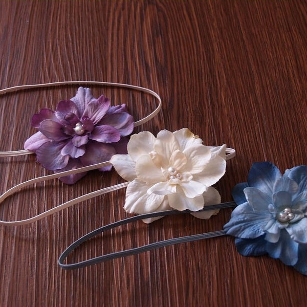 Dainty Flower Headband Trio Pearls Skinny Newborns Infants Teens Adults PERFECT Photography Prop