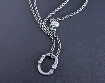 Men's Rustic Silver Oval Pendant Necklace