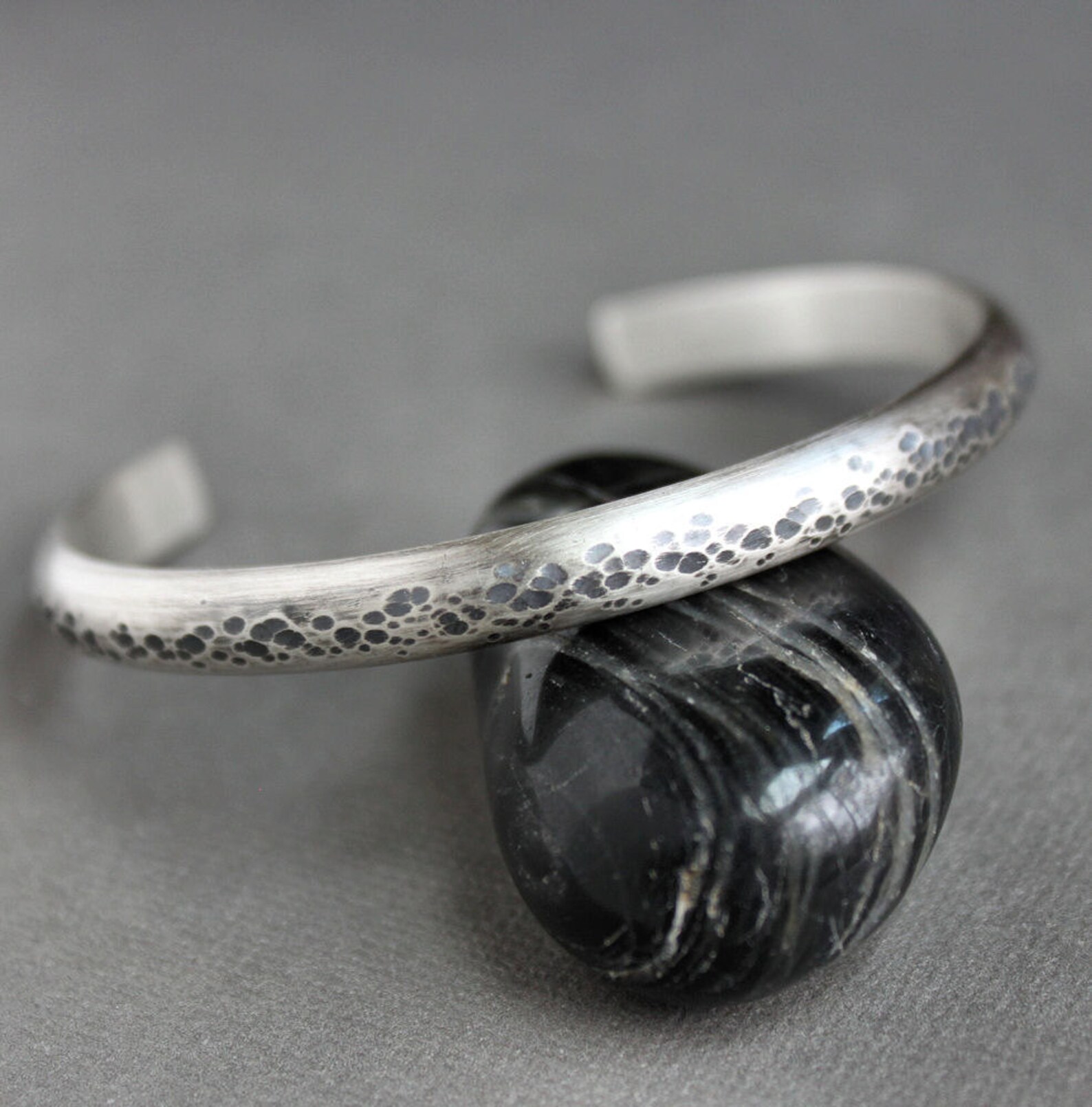 Mens Sterling Silver Cuff Bracelet Hammered Texture Handmade Etsy