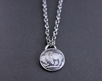 Mens Rustic Buffalo Nickel Pendant Necklace