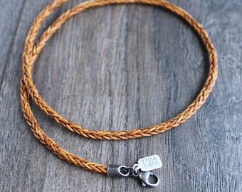 Mens Leather Square Braid Necklace, Light Brown