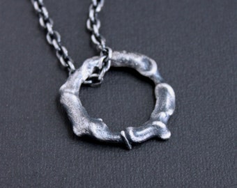 Rustic Brutalist Ring Pendant, Men's Silver Necklace