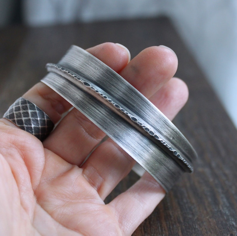 Mens Unique Wide Sterling Silver Cuff Bracelet