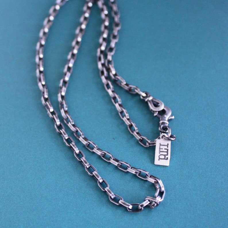 Mens Oval Silver Cable Chain Necklace Oxidized Sterling Etsy