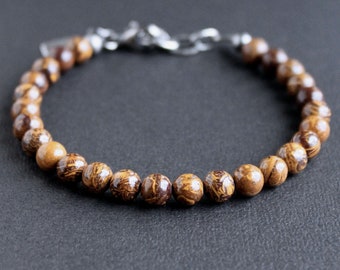 Men's Elephant Skin Jasper 6mm Bead Bracelet, Adjustable