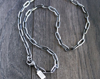 Mens Paperlink Chain Necklace, Sterling Silver