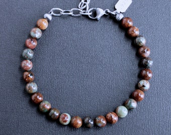 Men's African Green Opal Bead Bracelet, Adjustable