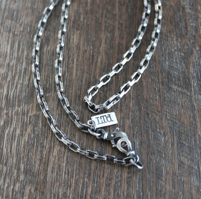 Mens Oval Silver Cable Chain Necklace Oxidized Sterling Etsy