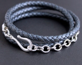 Mens Wrap Bracelet Steel Gray Nappa Leather