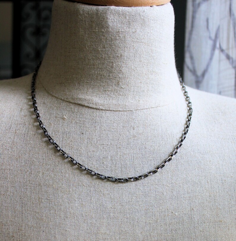Men's Oval Silver Cable Chain Necklace Oxidized Sterling Etsy