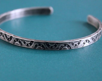 Mens Stamped Silver Bangle Bracelet