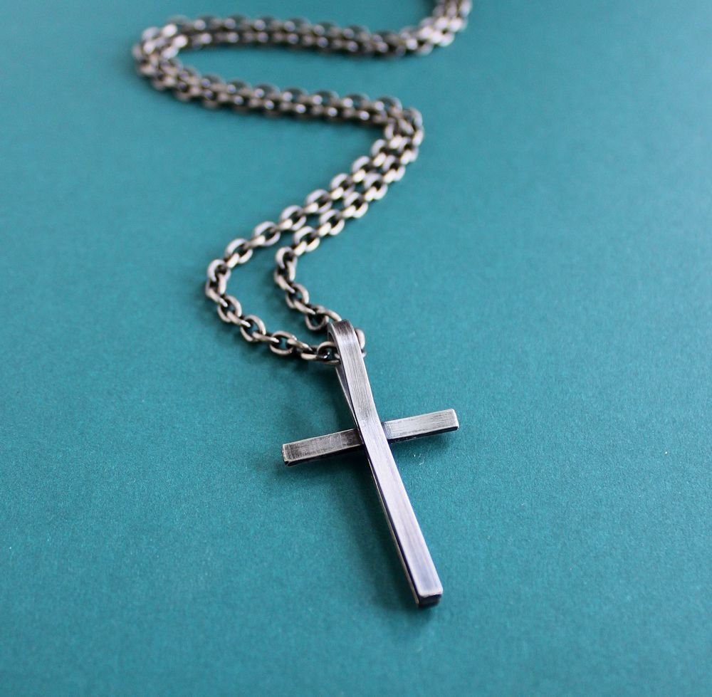 Mens Sterling Silver Unique Cross Pendant Necklace Etsy