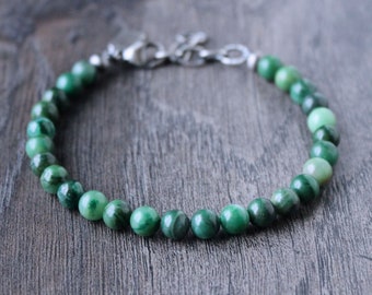 Men's African Jade Beaded Adjustable Bracelet