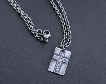 Mens Small Hammered Silver Cross Pendant